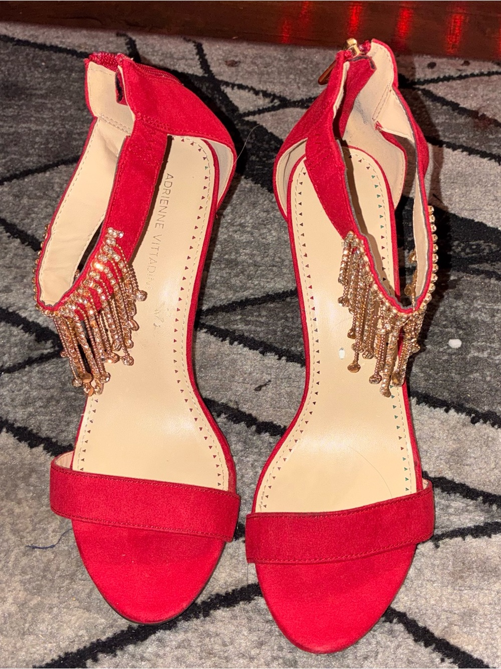 Adrienne Vittadini Red Suede Tassel Fringe Ankle-Strap Heels